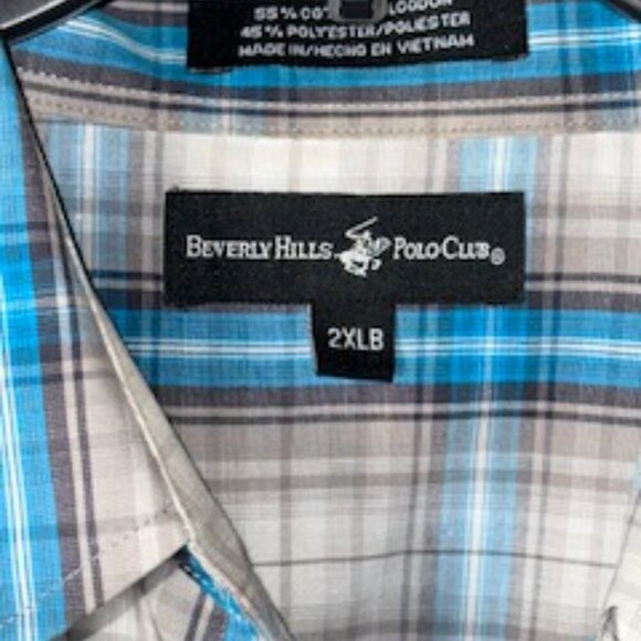 Beverly Hills Polo Club Button Up Shirt Men's 2XLB Sleeve Multi-Plaid - Picture 5 of 5
